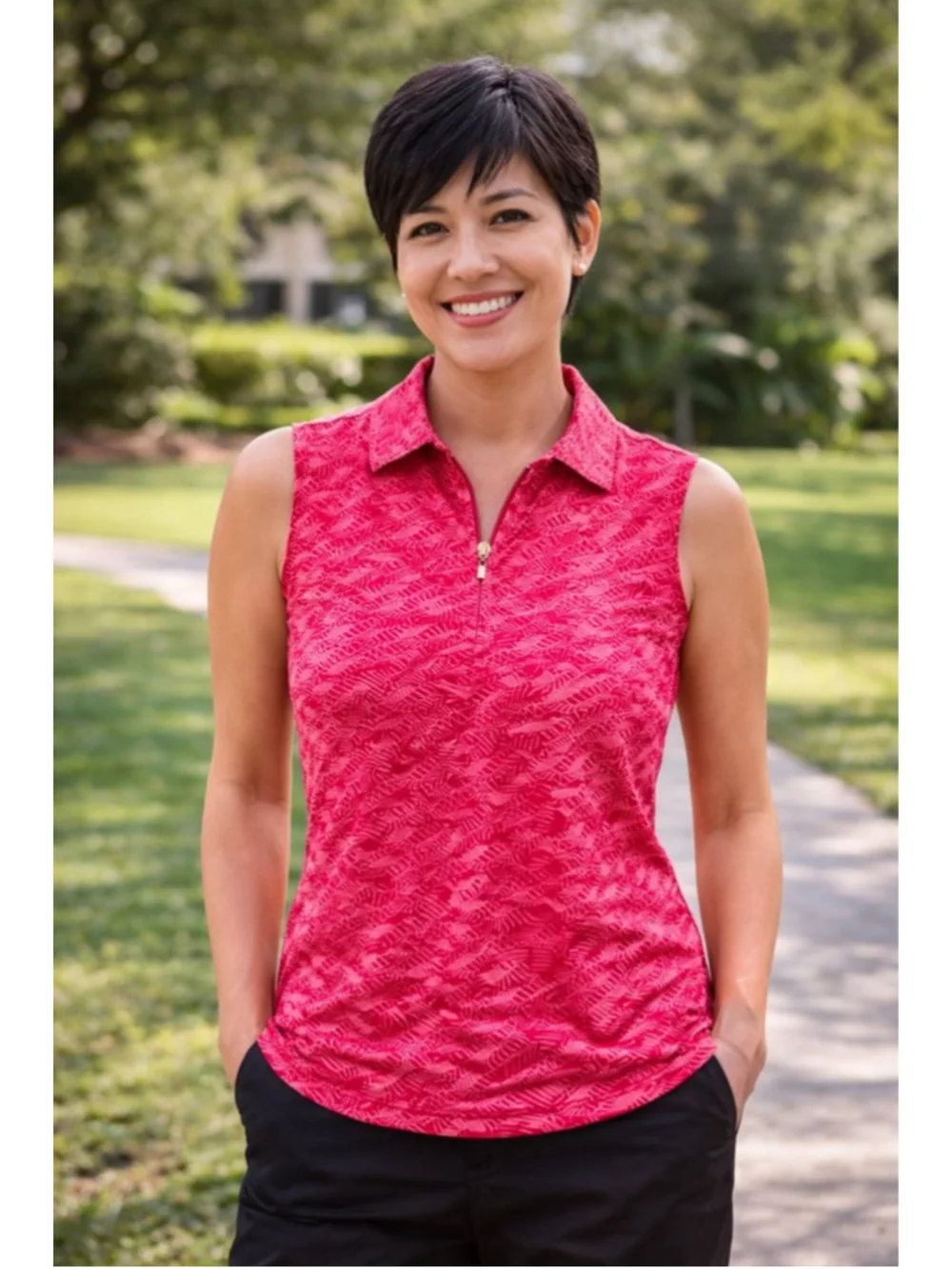 Greg Norman ML75 Womens Small Pink Sleeveless Golf Top 1/4 Zip Performance Polo - Picture 2 of 8